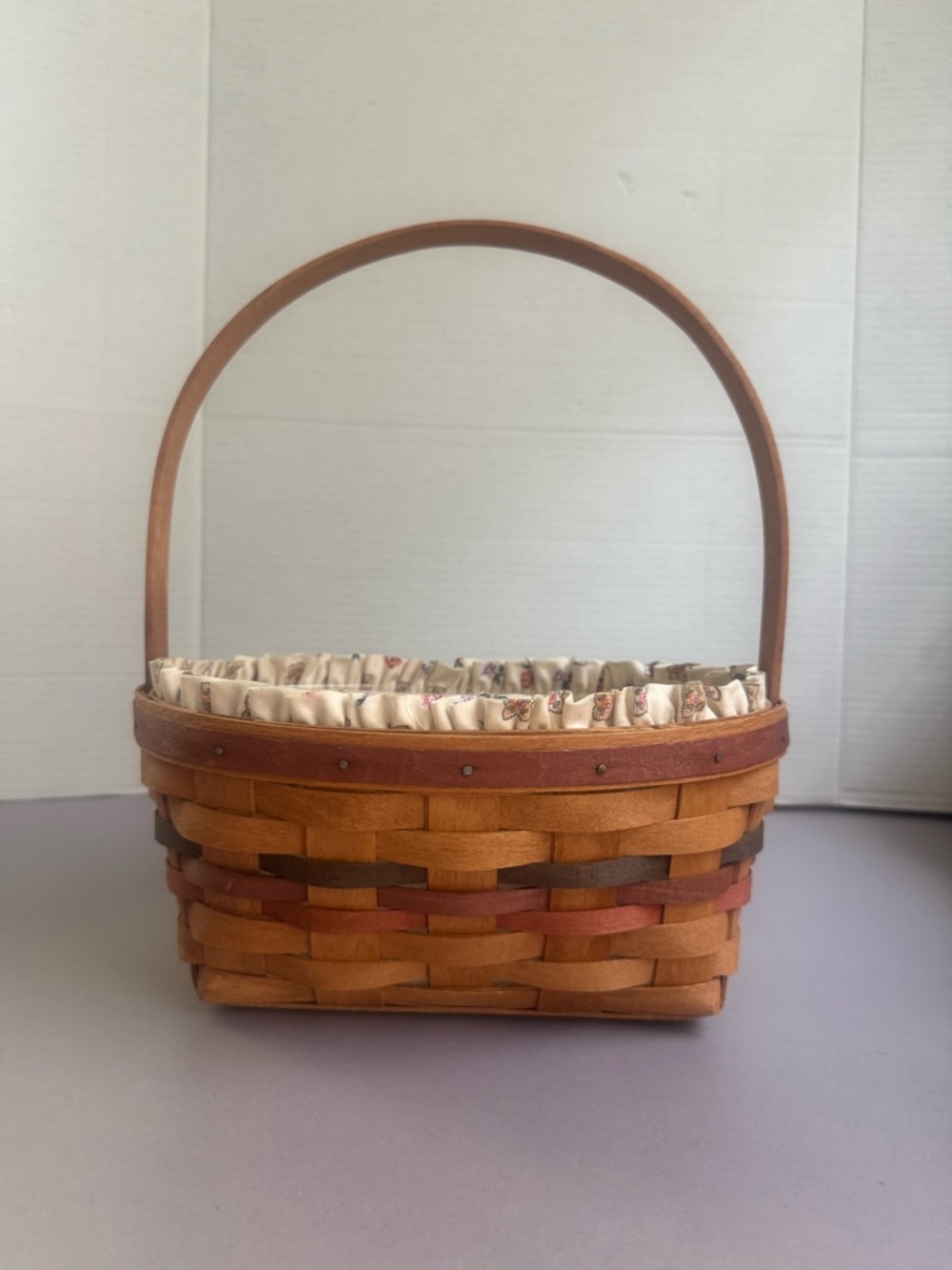 Longaberger Easter Basket Natural Wood Handwoven Basket with Brown Accent